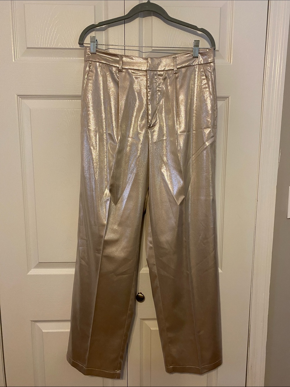 Metallic Champagne Wide-Leg Women’s Trousers